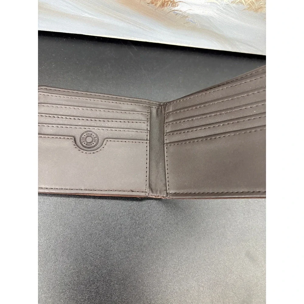 Lee Mens Bifold Wallet Brown Faux Leather Distressed Card Holder Logo Pocket